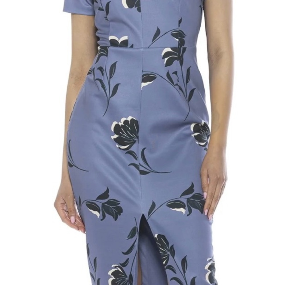 NWT Alexia Admor Floral Blue Midi Dress Sz Small - Picture 2 of 5